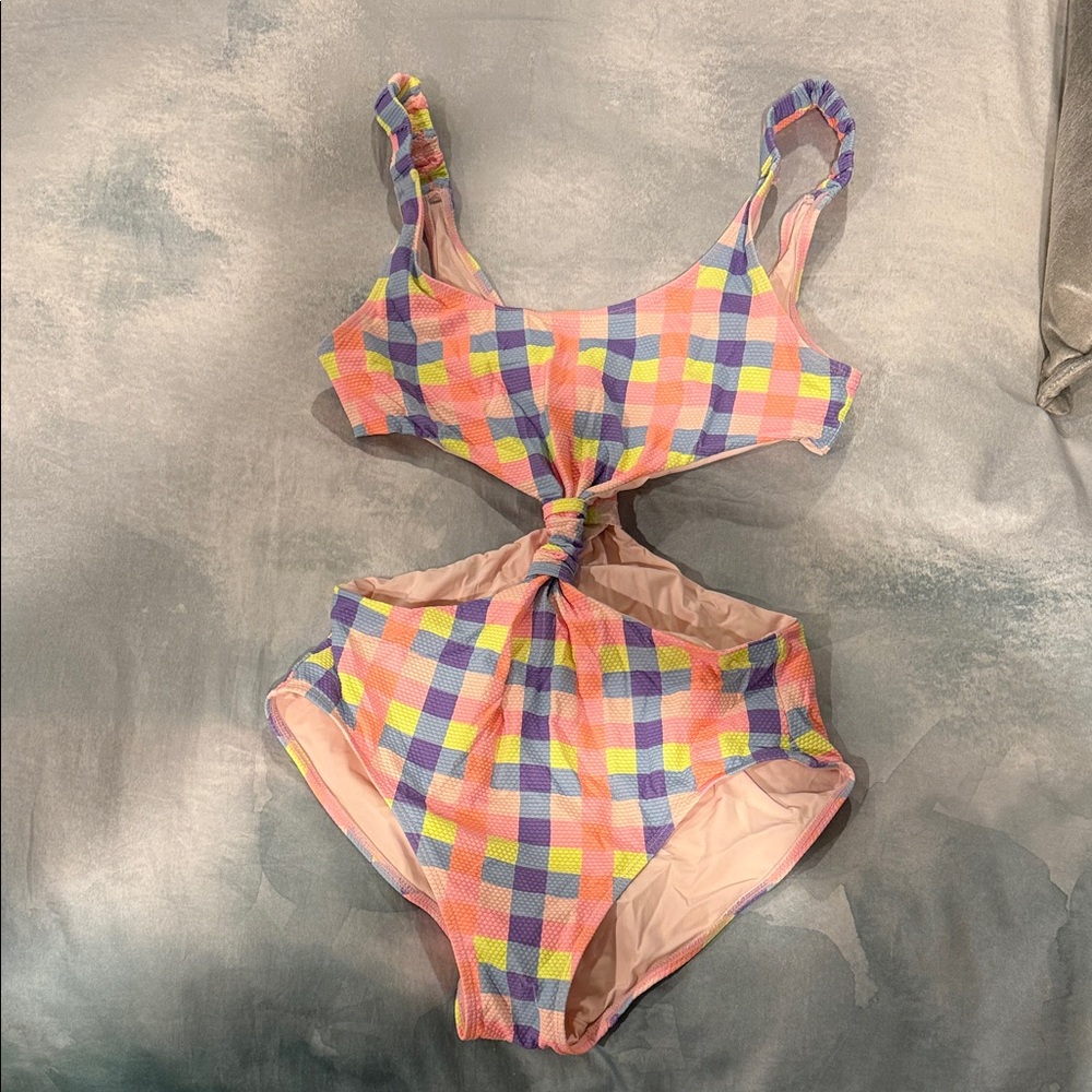 Colorful Checkered Women Swim One Piece